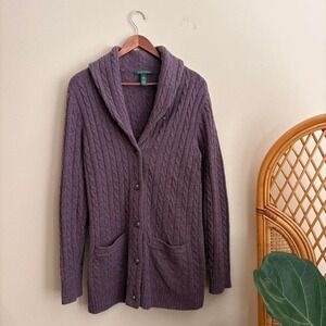 Vintage 1990's Authentic Ralph Lauren Women's Rabbit Hair Shawl Cardigan Sweater